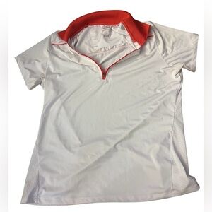 Women's White and Red Short Sleeve Polo Tee